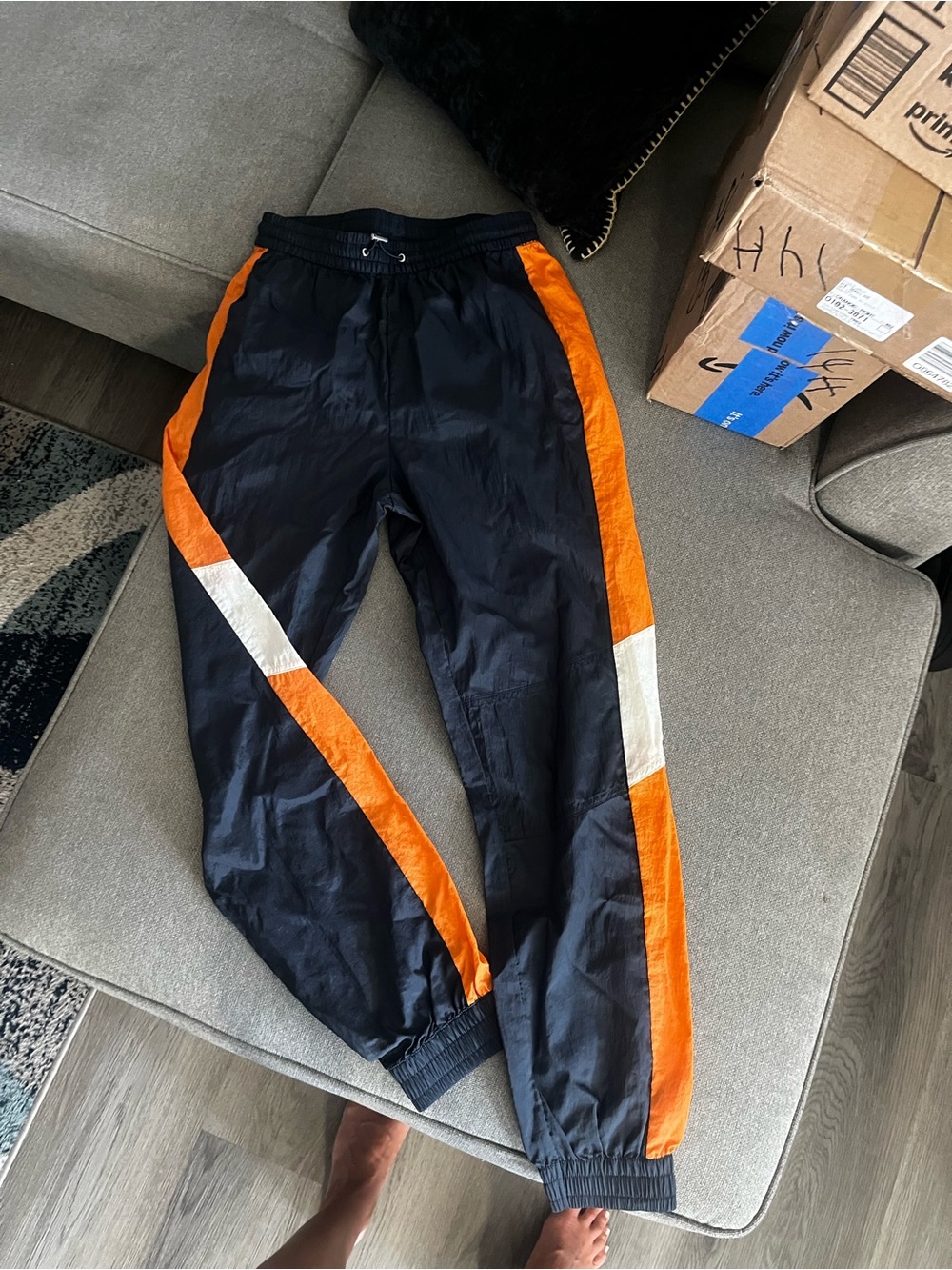 H&M NWOT Navy & Orange Track Pants with White Accent
